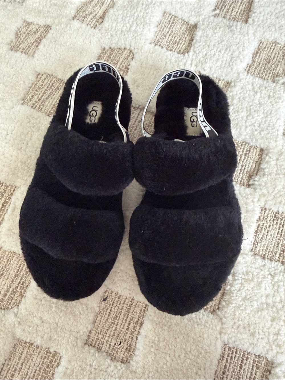 UGG Black Fluff Slide with Branded Heel Strap